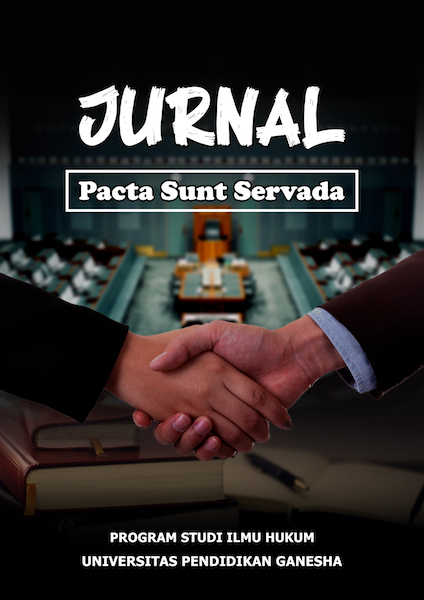 					View Vol. 6 No. 2 (2025): September, Jurnal Pacta Sunt Servanda
				